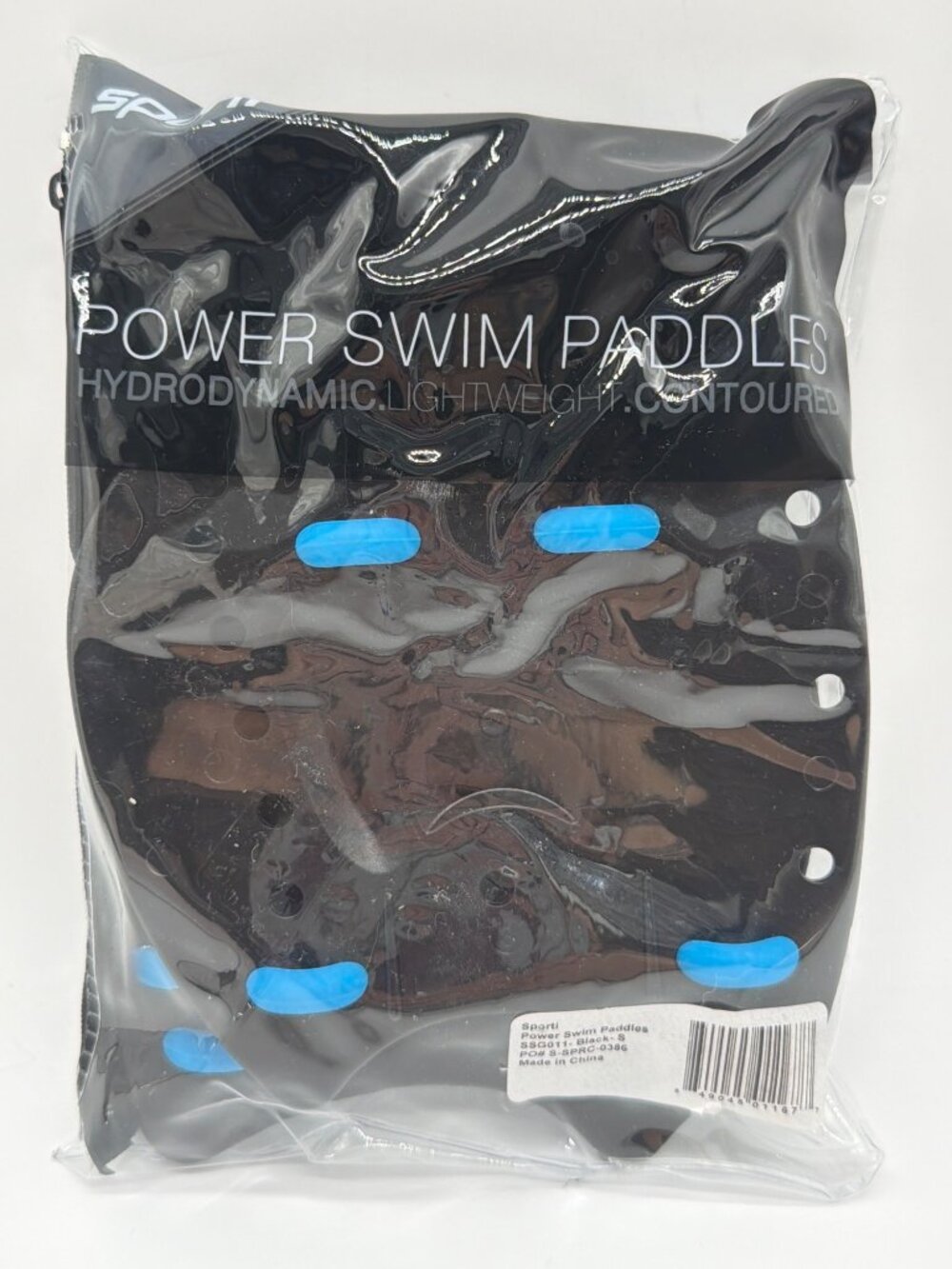 Sporti Power Swim Paddles S Black & Blue. Ergonomic Design With Rubber Padding F